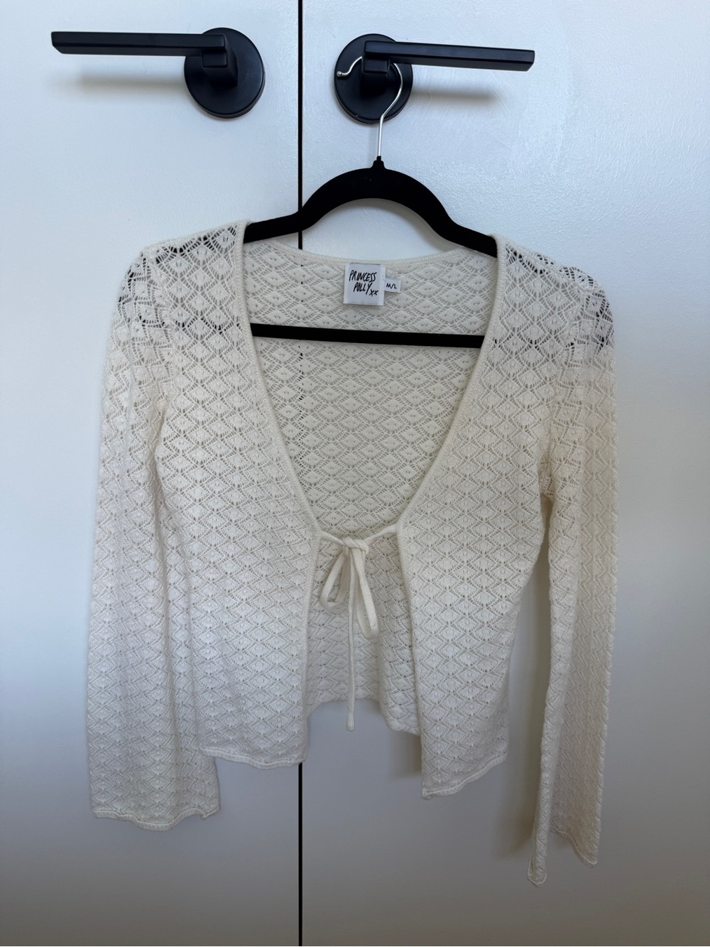 Princess Polly Ivory Open-Knit Tie-Front Cardigan